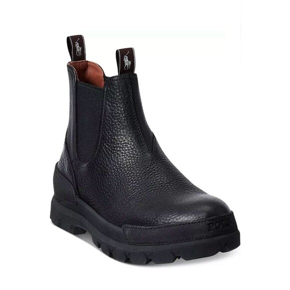 Polo Ralph Lauren Men's Oslo Tumbled Leather Chelsea Boots, Black, Size 11.5D - Picture 1 of 10